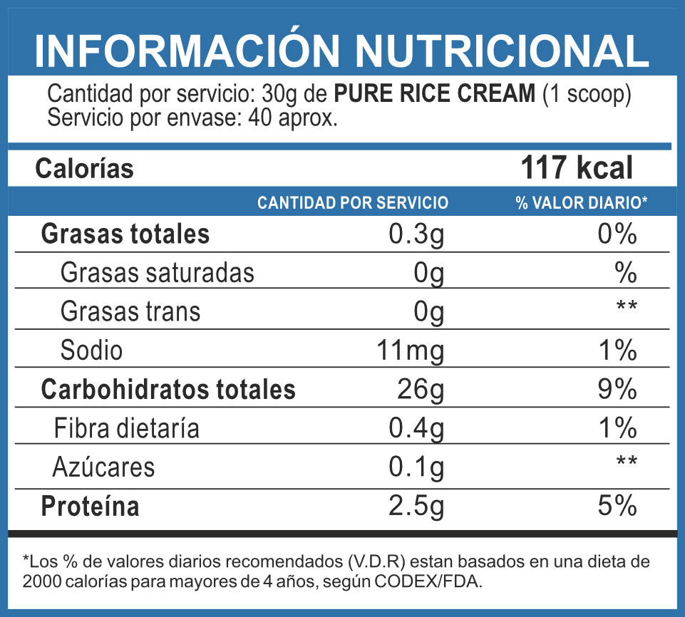 RICE CREAM UNIVERSE NUTRITION
