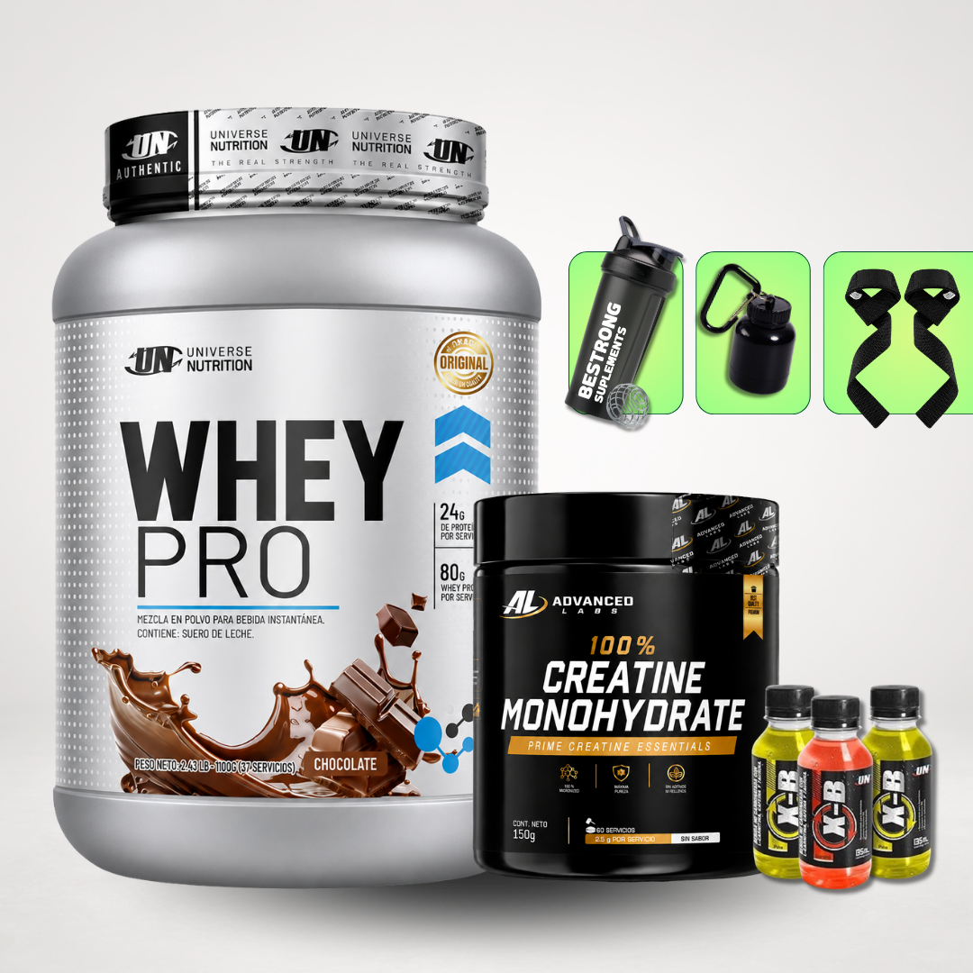 WHEY PRO 1.1 KG + CREATINA ADVANCED 150G + REGALOS