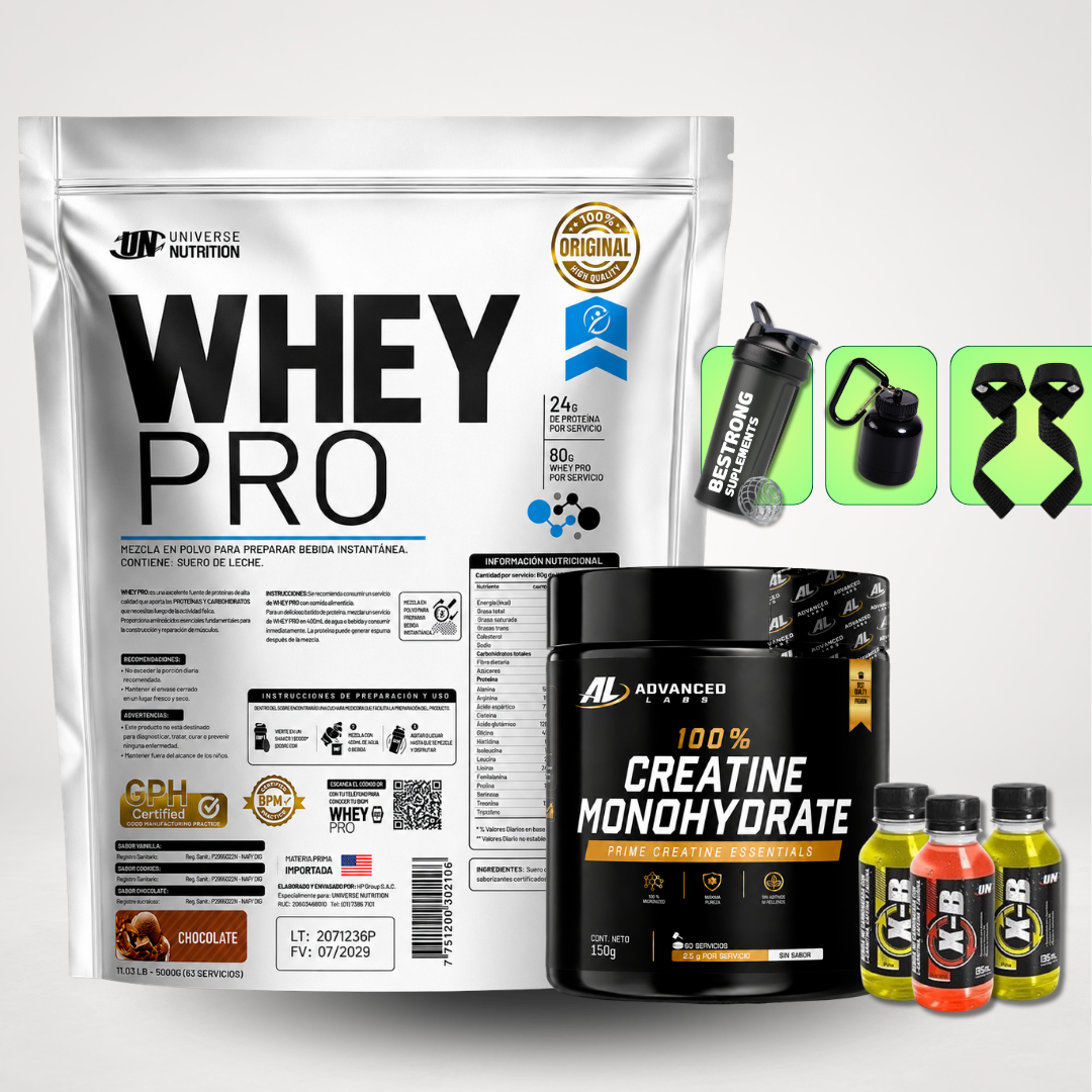 WHEY PRO 5KG + CREATINA ADVANCED 150G + REGALOS